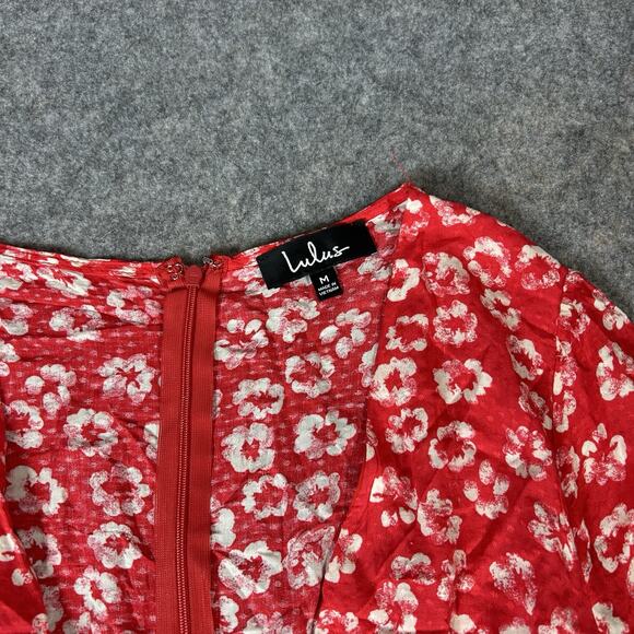 Lulus Garden Explorer Red Floral Mini Dress Medium Deep V-Neck - Picture 3 of 9